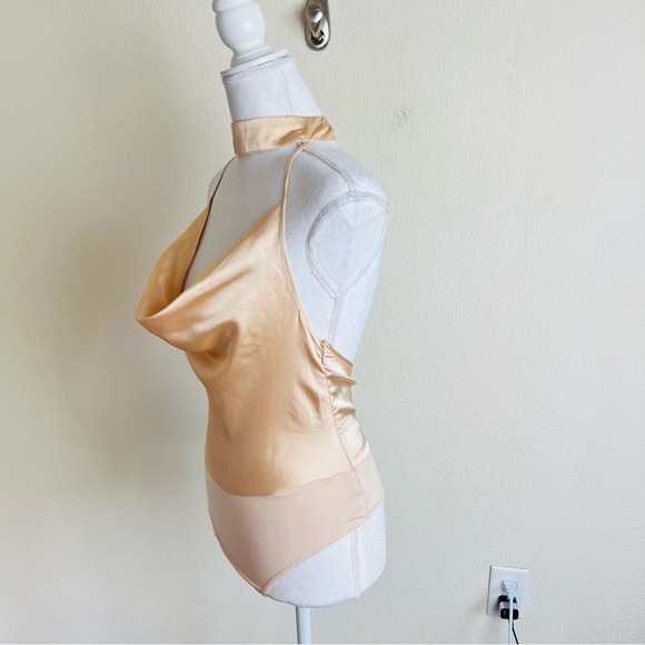 NWT Missguided Cream Satin Cowl Neck Choker Bodysuit - Picture 2 of 8